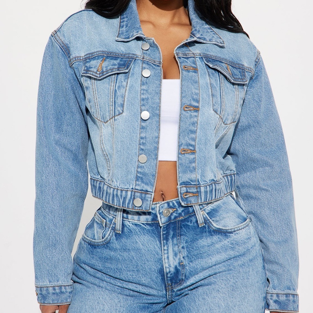 Fashion Nova Light Blue Cropped Jacket